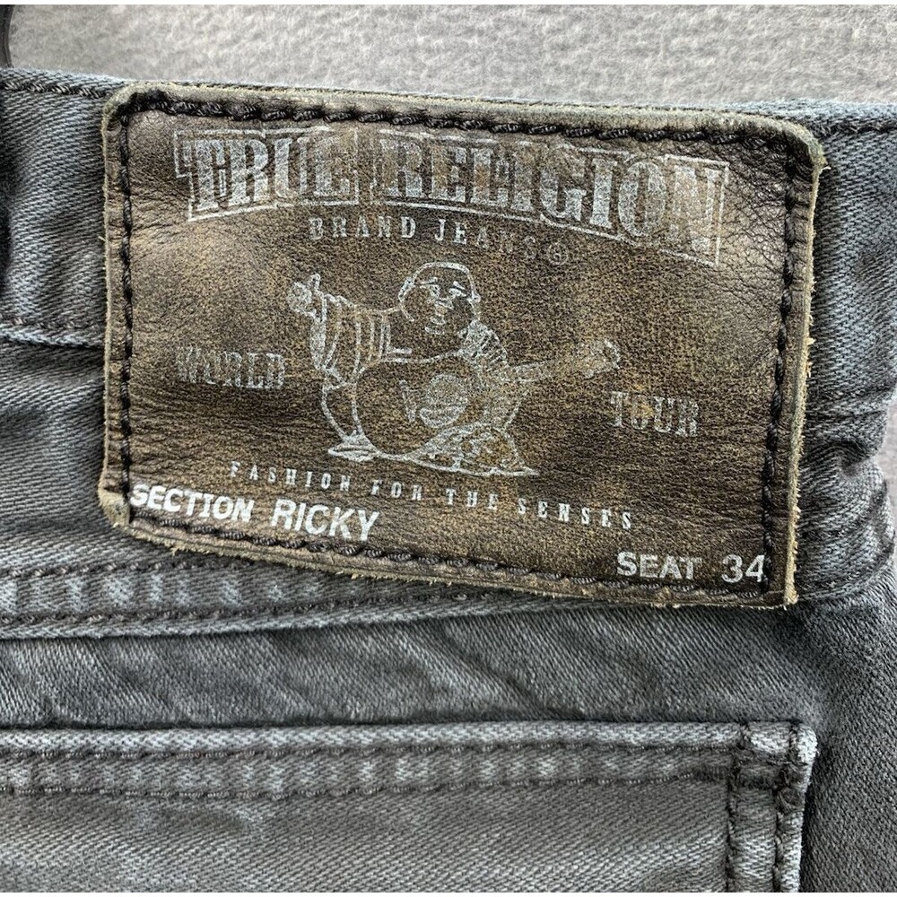 True Religion Mens Ricky Denim Jeans Flaps 249-063034 Black Made In USA 38X32 - Picture 2 of 16